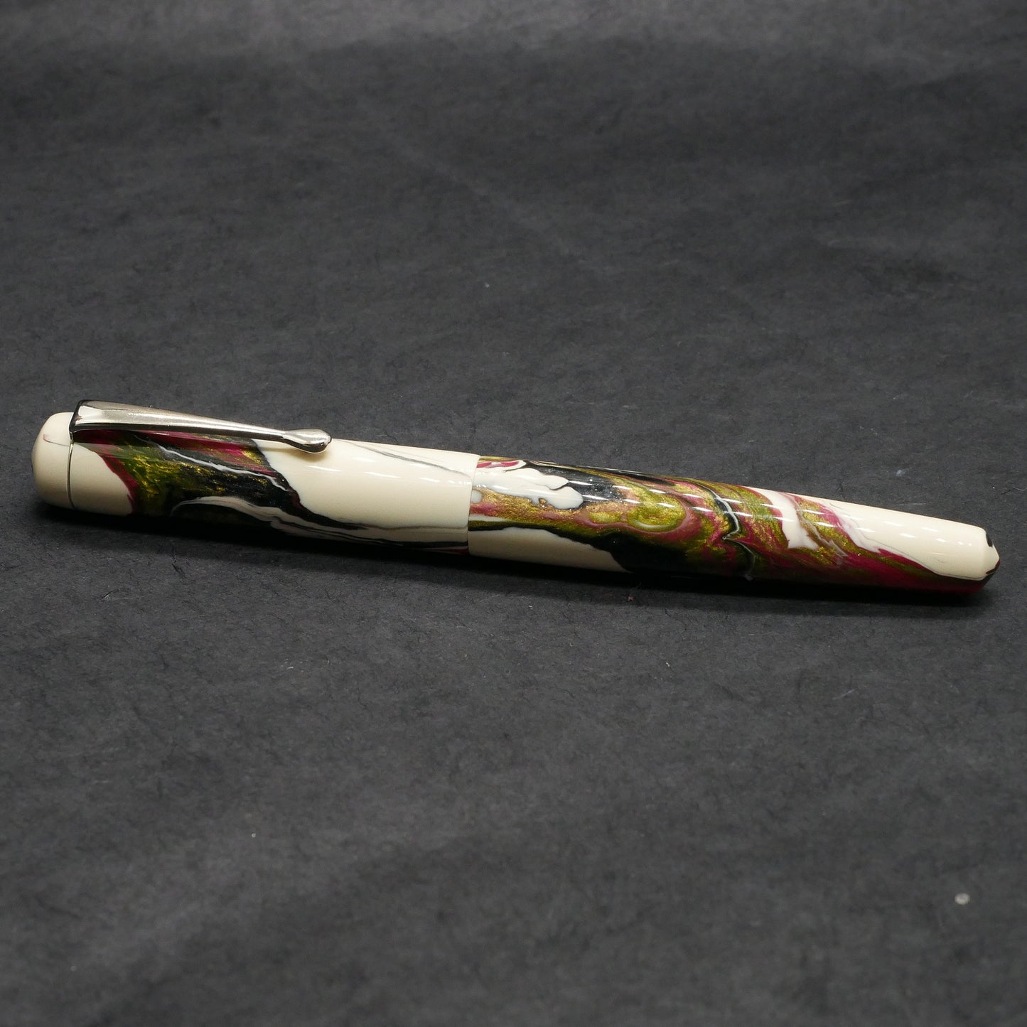 Moody -Small – Carolina Pen Co Ivory roses resin - #6 nib - clip - #2