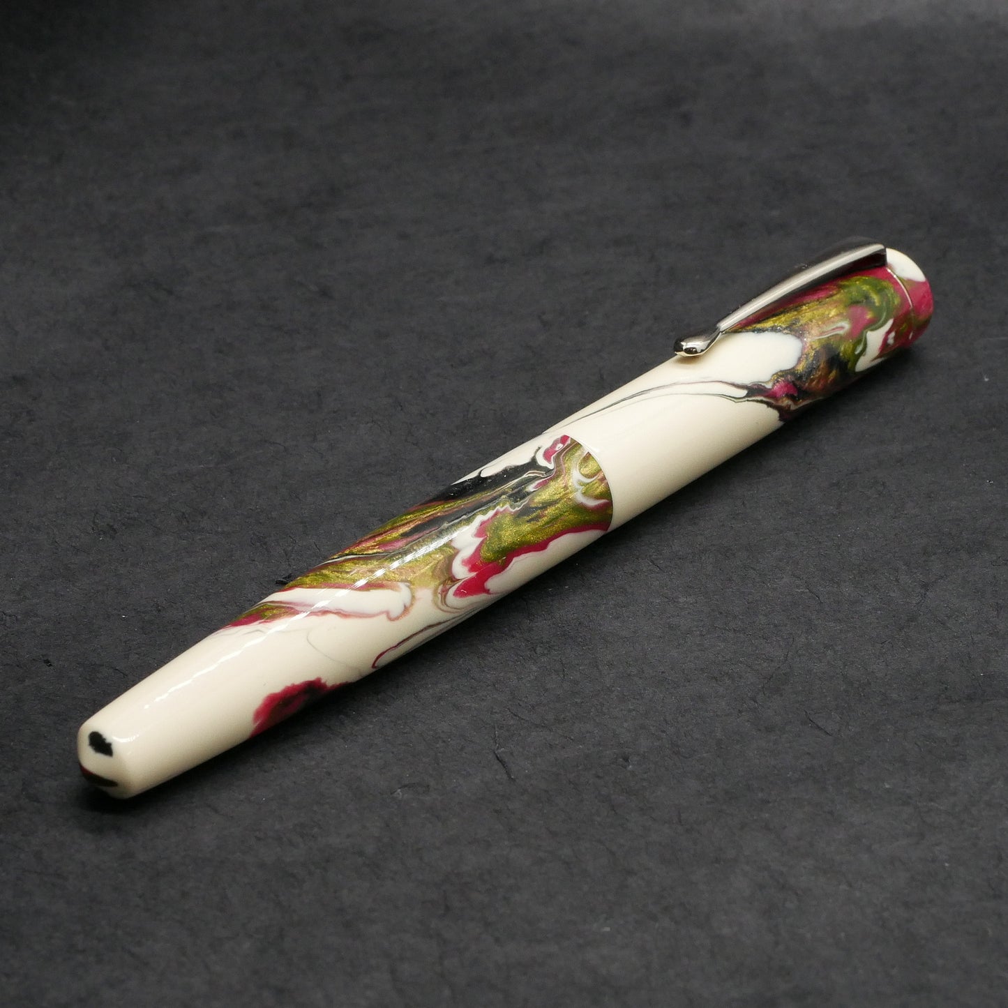 Moody -Small – Carolina Pen Co Ivory roses resin - #6 nib - clip - #2