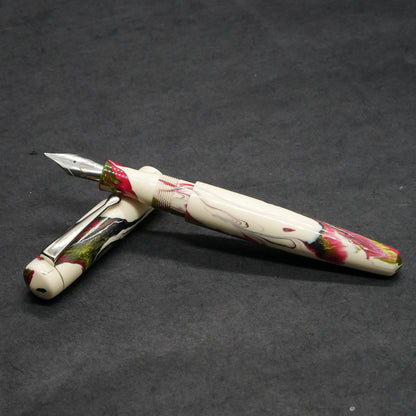 Moody -Small – Carolina Pen Co Ivory roses resin - #6 nib - clip - #2