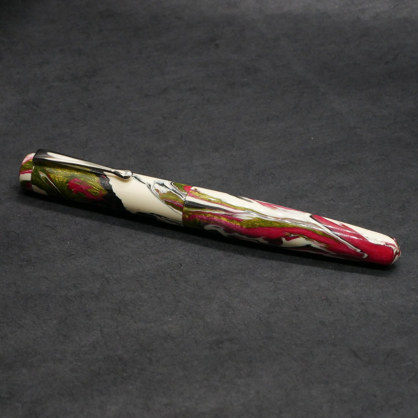 Moody -Small – Carolina Pen Co Ivory roses resin - #6 nib - clip - #1