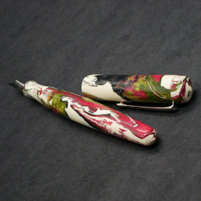 Moody -Small – Carolina Pen Co Ivory roses resin - #6 nib - clip - #1