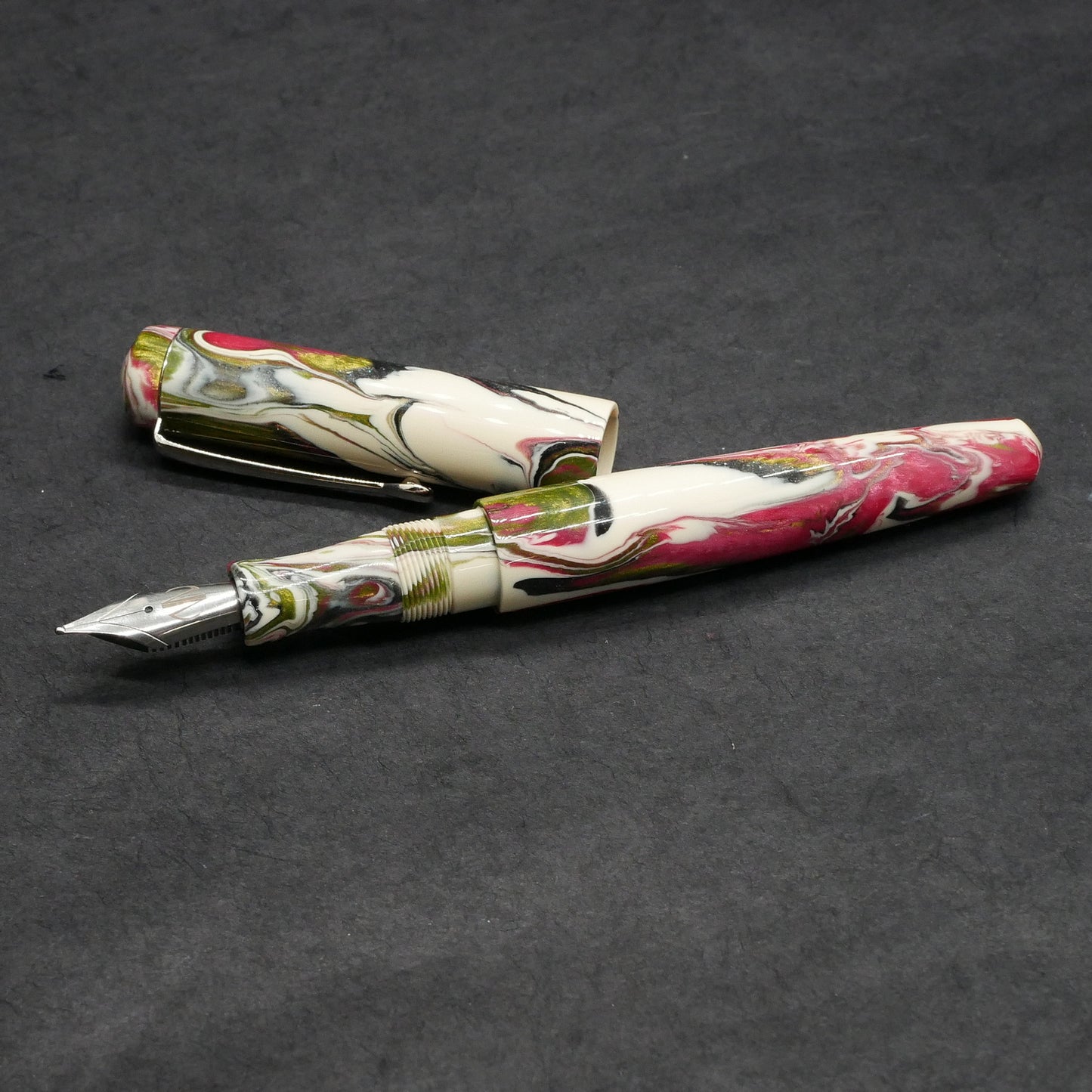 Moody -Small – Carolina Pen Co Ivory roses resin - #6 nib - clip - #1