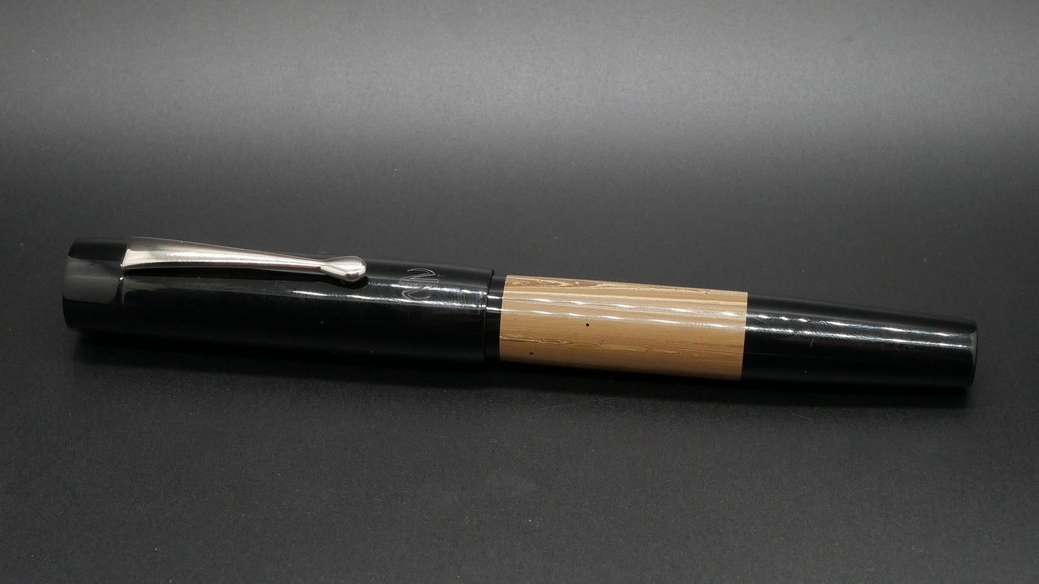 Orville - medium - Black acrylic & NYH White Chocolate ebonite, doublet - clip - Jowo #6 nib