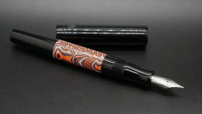 Orville - medium - Black acrylic & Crazy Fiber Orange, doublet - clip - Jowo #6 nib