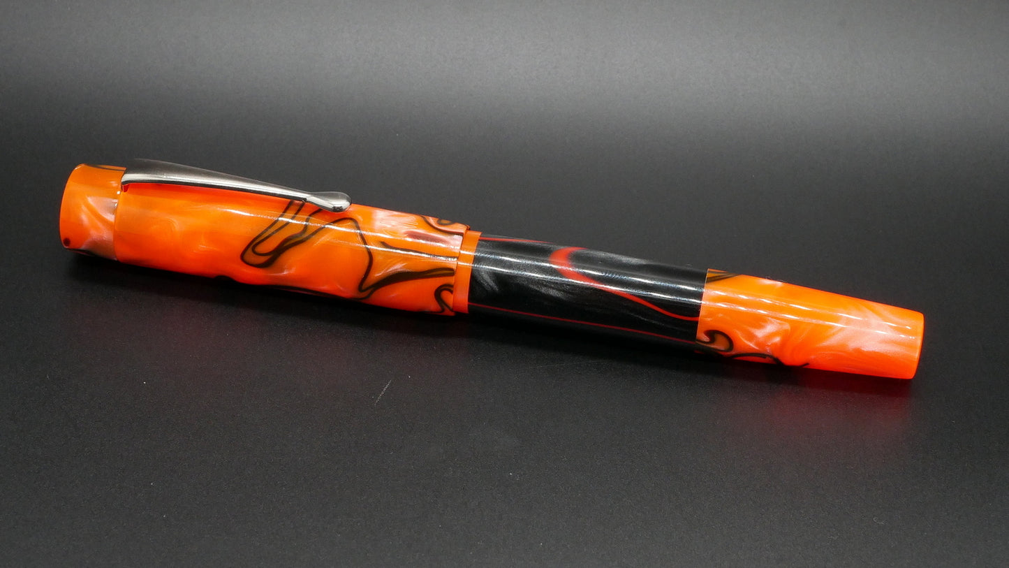 Orville - medium - Neon Orange and Black whirl Kirinites, doublet - clip - Jowo #6 nib