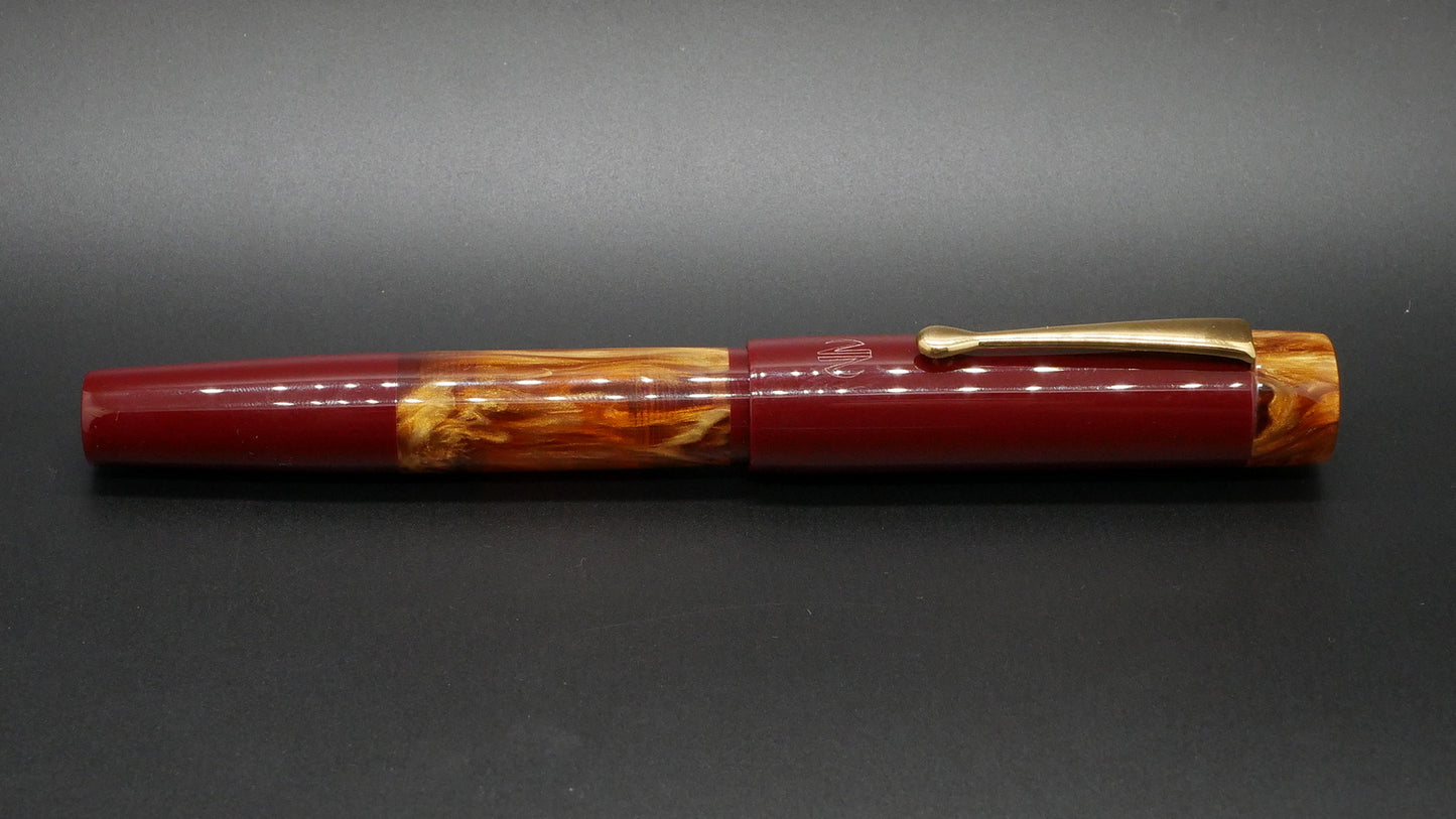 Orville - medium - Urushi red acrylic and Corrl Creations brown tortoise, doublet - clip - Jowo #6 nib