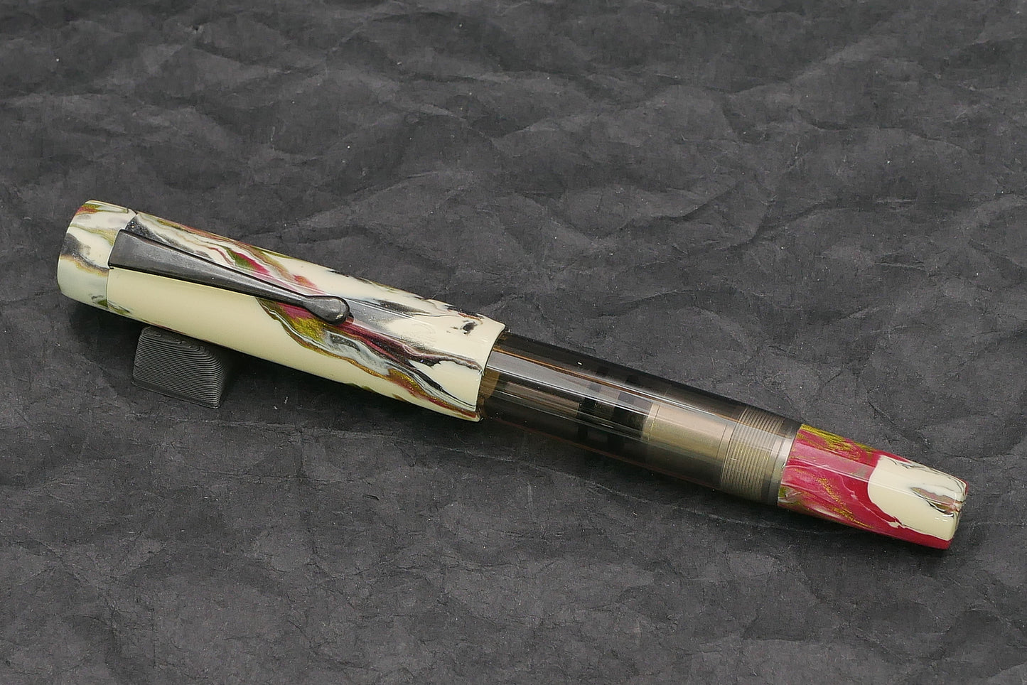 Orville - Medium - Carolina Pen Co Ivory roses - clip - piston - #6 nib