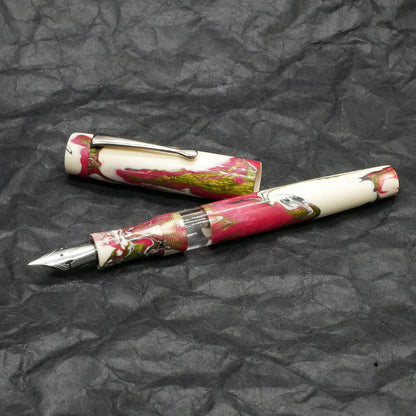 Orville - medium - Carolina Pen Co Ivory Roses resin - piston - clip - Jowo #6 nib