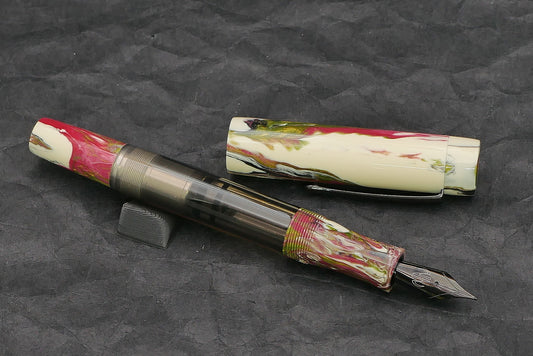 Orville - Medium - Carolina Pen Co Ivory roses - clip - piston - #6 nib