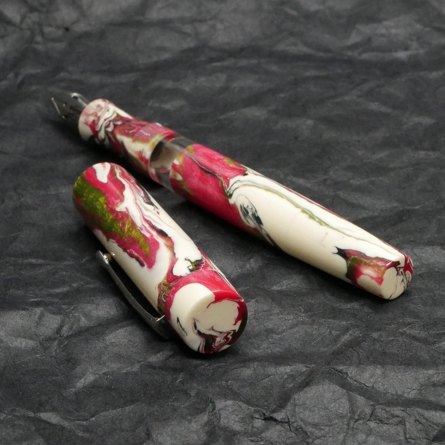 Orville - medium - Carolina Pen Co Ivory Roses resin - piston - clip - Jowo #6 nib