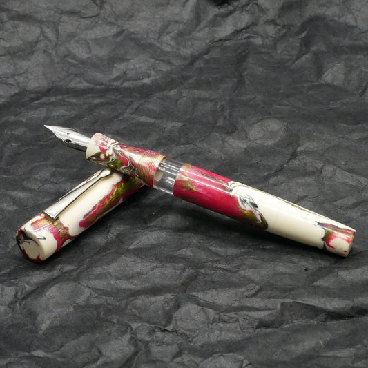 Orville - medium - Carolina Pen Co Ivory Roses resin - piston - clip - Jowo #6 nib