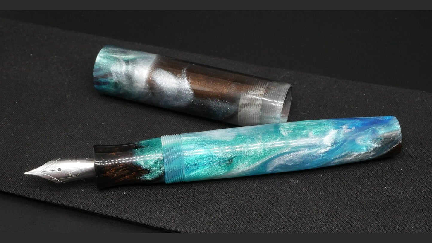 Orville - oversize - Pens By Pasquale Blues & Brown resin - #6 nib