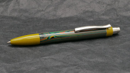 Preston Ballpoint - Nikko yellow and Peacock line ebonite - clip