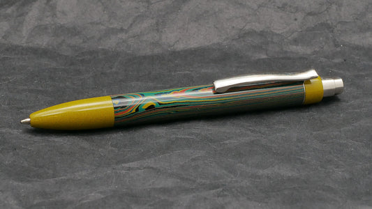 Preston Ballpoint - Nikko yellow and Peacock line ebonite - clip