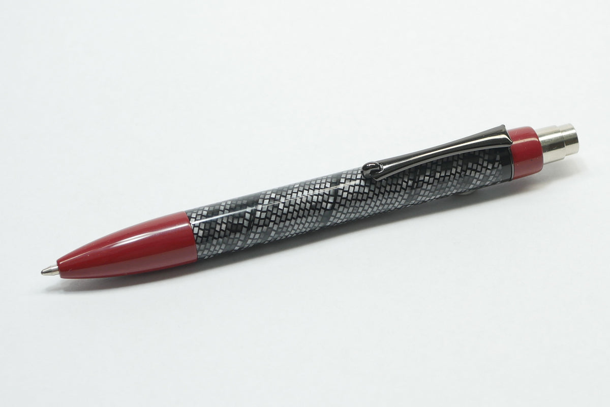 Preston Ballpoint - Vintage gray lizard celluloid and NYH Red ebonite