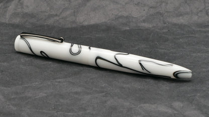 Preston fountain pen - slim  - White with Black whirl acrylic - clip - Jowo #6 nib