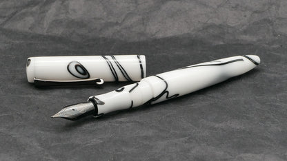 Preston fountain pen - slim  - White with Black whirl acrylic - clip - Jowo #6 nib