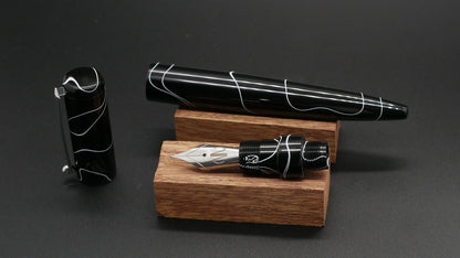 Preston fountain pen - Long - Black with white swirls acrylic - clip - Jowo #6 nib