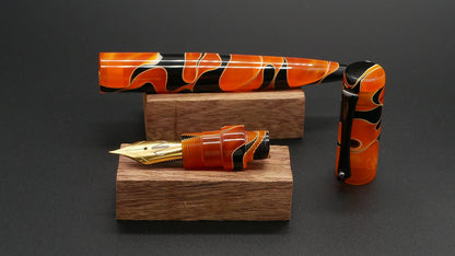 Preston fountain pen - Long - Orange with black swirls acrylic - clip -  Jowo #6 nib