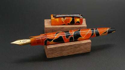 Preston fountain pen - Long - Orange with black swirls acrylic - clip -  Jowo #6 nib