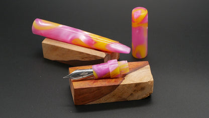 Preston fountain pen  - slim - Long - Pink with yellow swirls acrylic - Jowo #6 nib