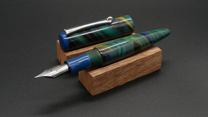 Preston fountain pen  - slim - Shorty - Peacock swirl ebonite - clip - Jowo #6 nib - Short carts only