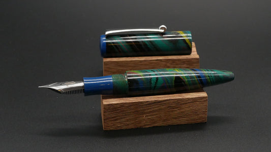 Preston fountain pen  - slim - Shorty - Peacock swirl ebonite - clip - Jowo #6 nib - Short carts only