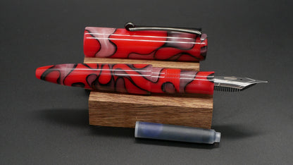 Preston fountain pen  - slim - Shorty - Red swirls acrylic - clip - Jowo #6 nib