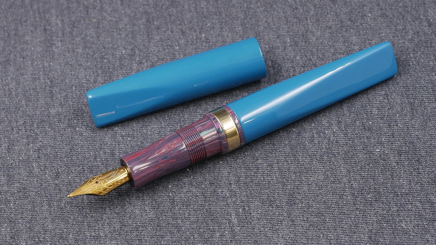 Prospector - Medium - SEM Petrol and NYH Purple ebonites, brass ring - Bock #8 or Jowo #6 nib