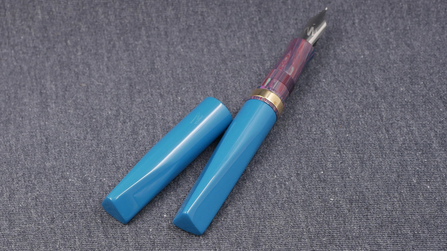 Prospector - Medium - SEM Petrol and NYH Purple ebonites, brass ring - Bock #8 or Jowo #6 nib