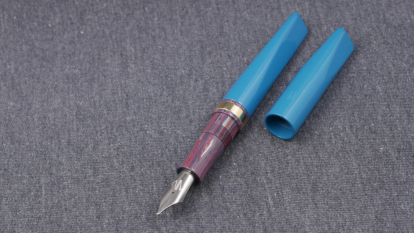 Prospector - Medium - SEM Petrol and NYH Purple ebonites, brass ring - Bock #8 or Jowo #6 nib