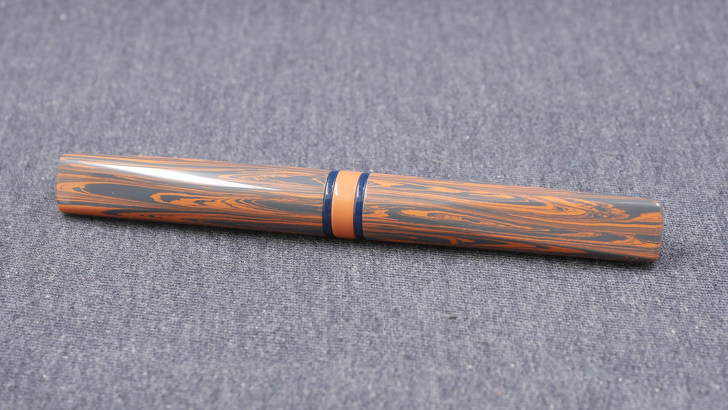 Prospector - Small - NYH Orange/blue gray ripple and blue ebonite - Jowo #6 nib