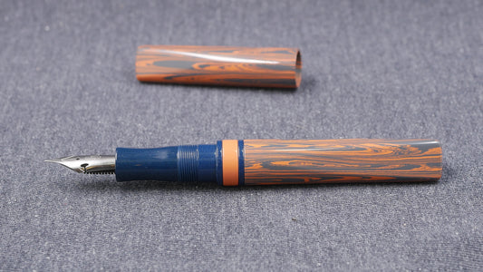 Prospector - Small - NYH Orange/blue gray ripple and blue ebonite - Jowo #6 nib