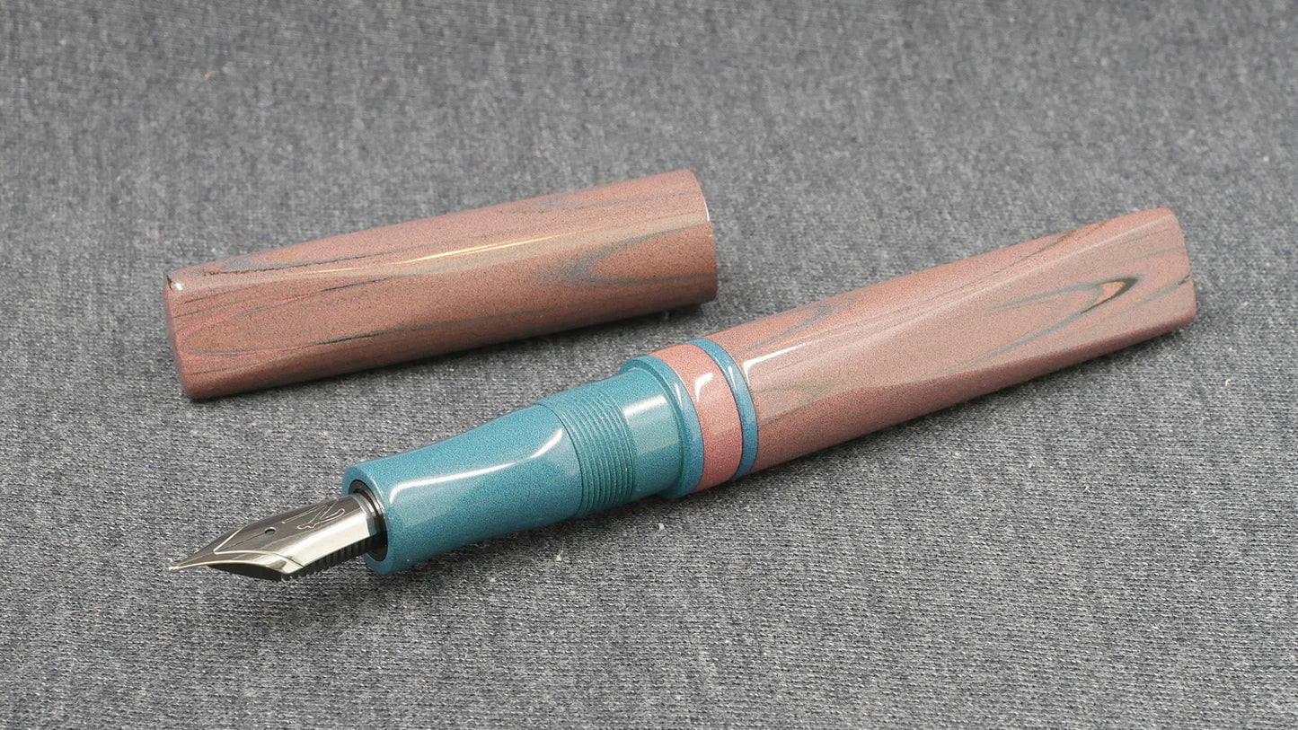Prospector - Medium - NIKKO soft pink ripple, blue and pink ebonites- Jowo #6 nib