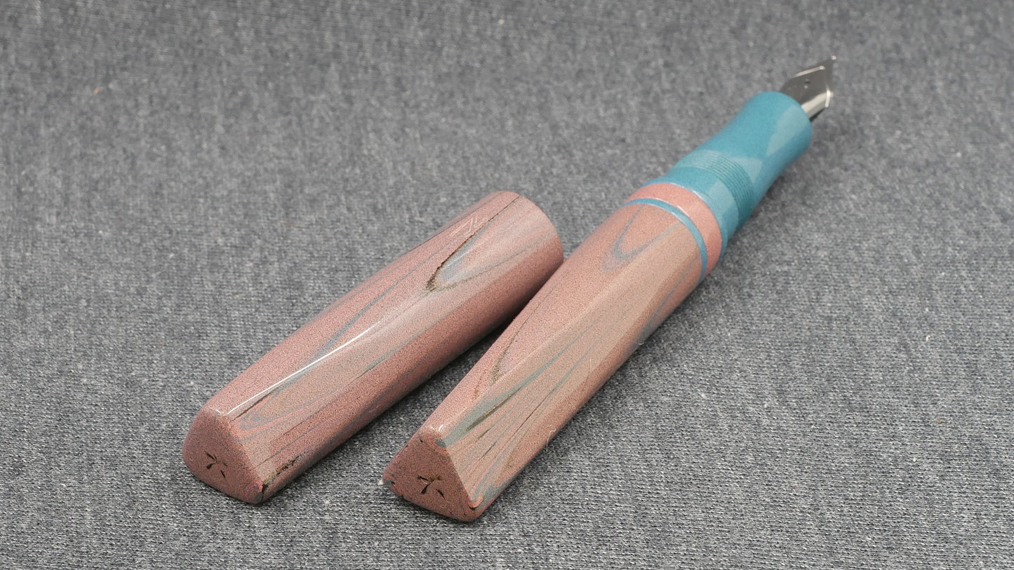 Prospector - Medium - NIKKO soft pink ripple, blue and pink ebonites- Jowo #6 nib