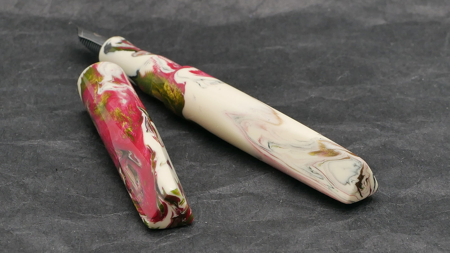 Prospector - Slim - Carolina Pen Co resin, Ivory Roses - #6 nib