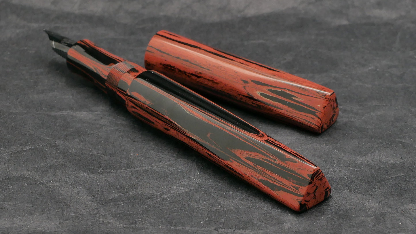 Prospector - Medium - SEM ebonite, Brick red and black ripple - #6 nib