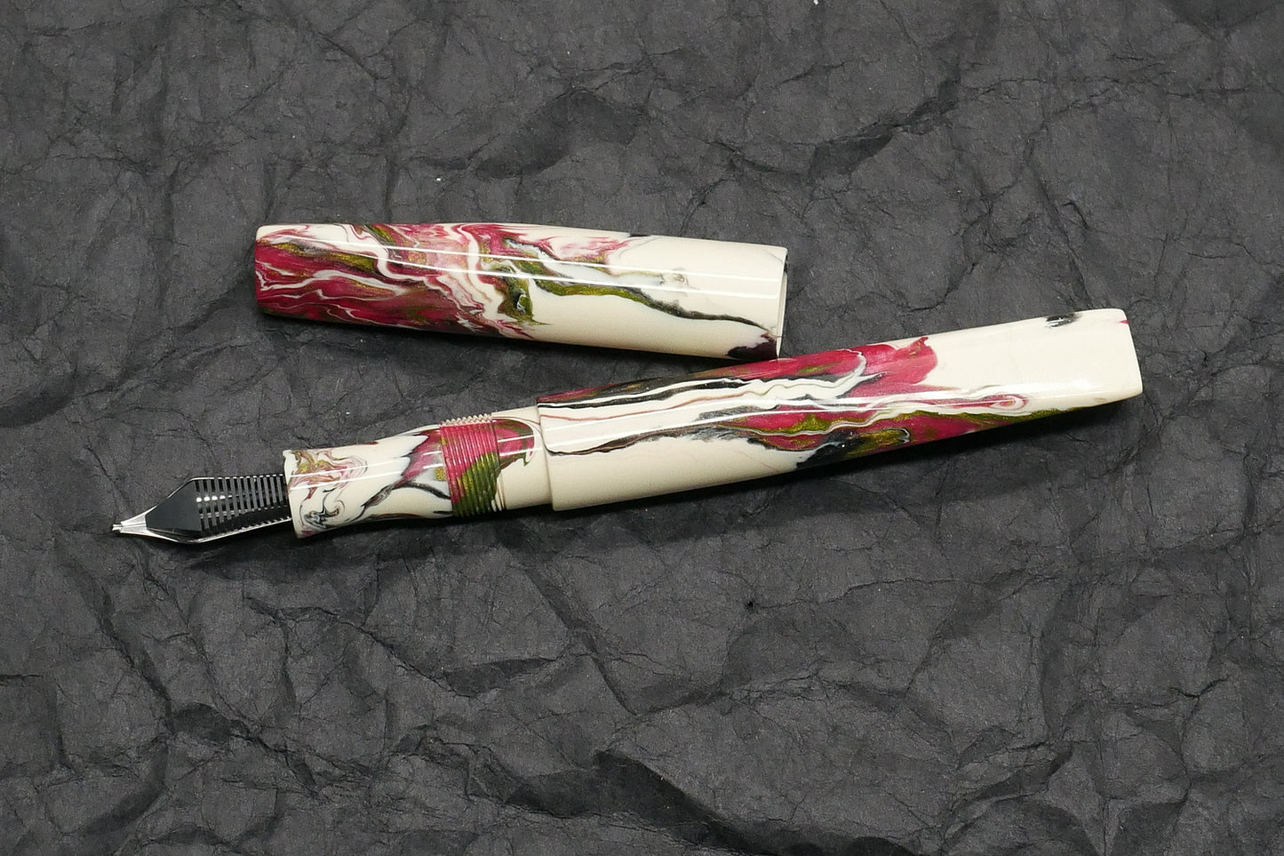 Prospector - Small - Carolina Pen Co Ivory Roses resin - 2 - #6 nib