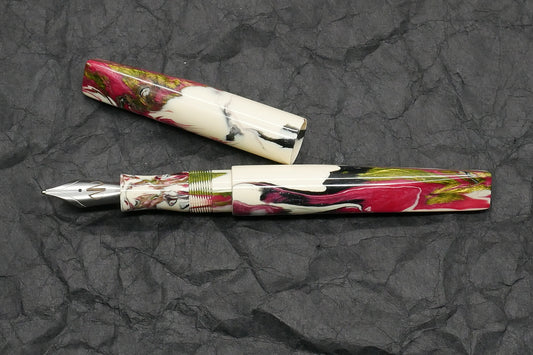 Prospector - Small - Carolina Pen Co Ivory Roses resin - 2 - #6 nib