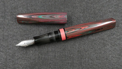 Prospector - Small - Nikko Dark Red-Green ripple and solid black ebonite - Jowo #6 nib