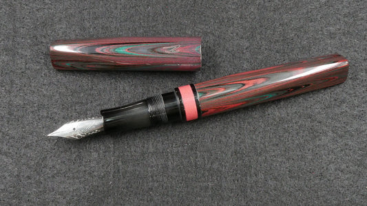 Prospector - Small - Nikko Dark Red-Green ripple and solid black ebonite - Jowo #6 nib