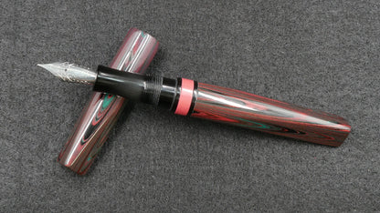Prospector - Small - Nikko Dark Red-Green ripple and solid black ebonite - Jowo #6 nib