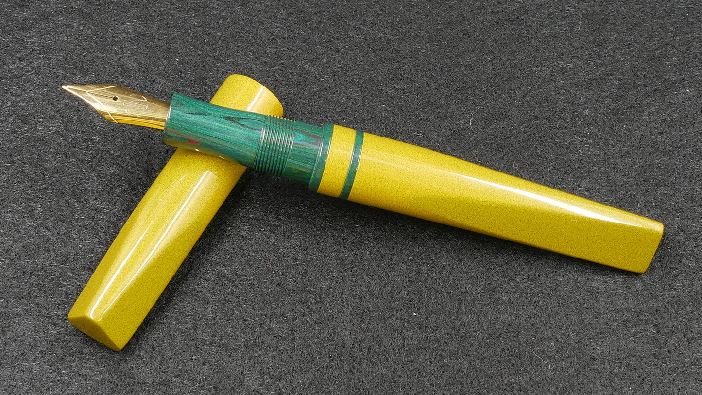 Prospector - Small - Nikko solid yellow and green ripple ebonite - Jowo #6 nib