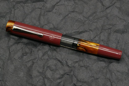 Orville - Medium - Corrl Creations Dark red and Tortoise resins, gray acrylic - clip - piston - #6 nib