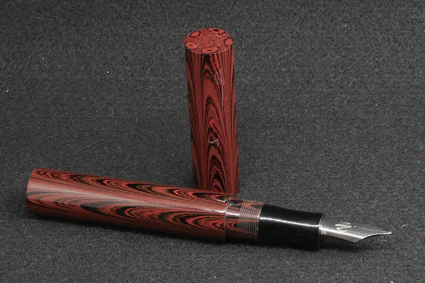 Shinobi - large - Nikko red ripple and solid black ebonite - Bock #8 nib