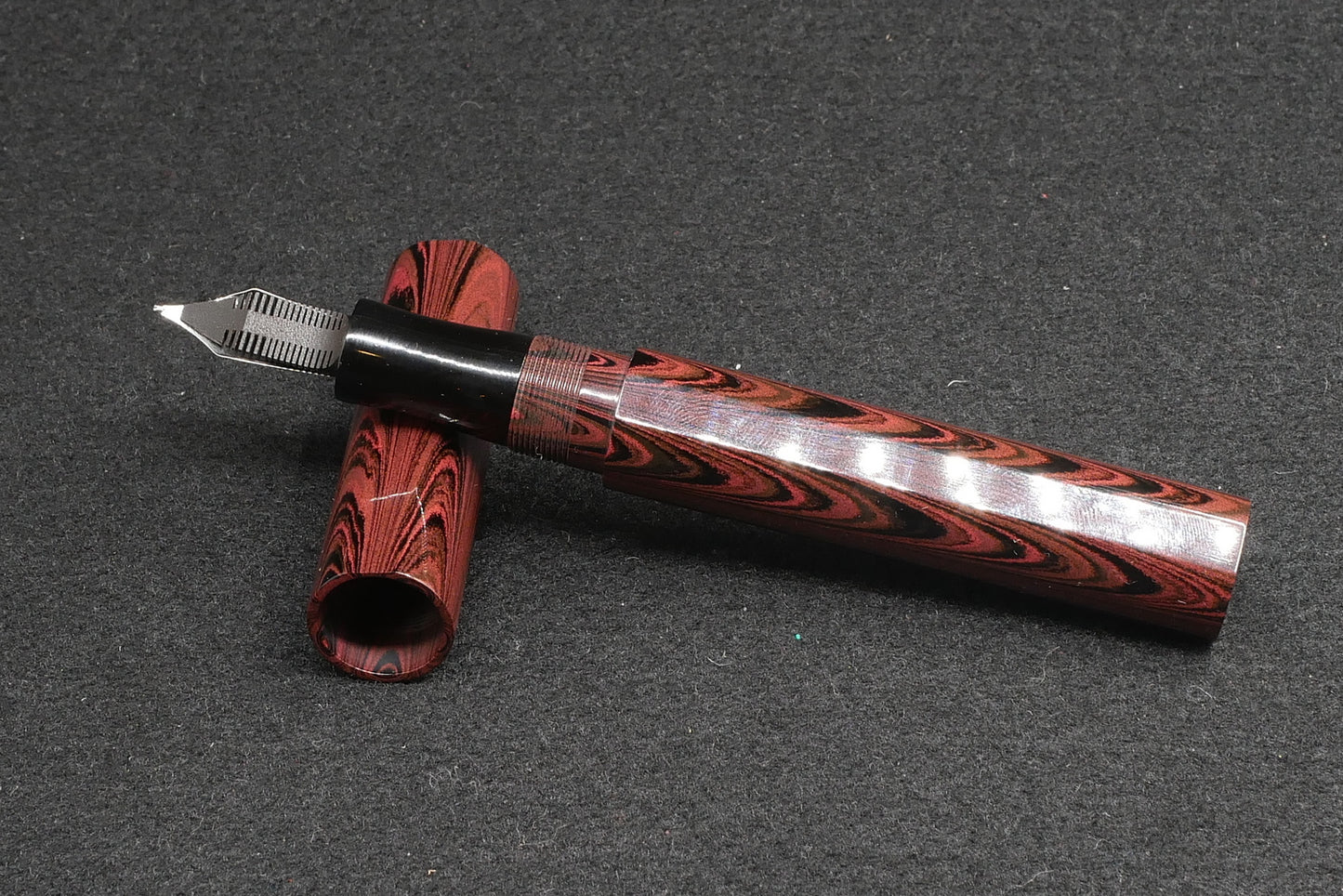 Shinobi - large - Nikko red ripple and solid black ebonite - Bock #8 nib