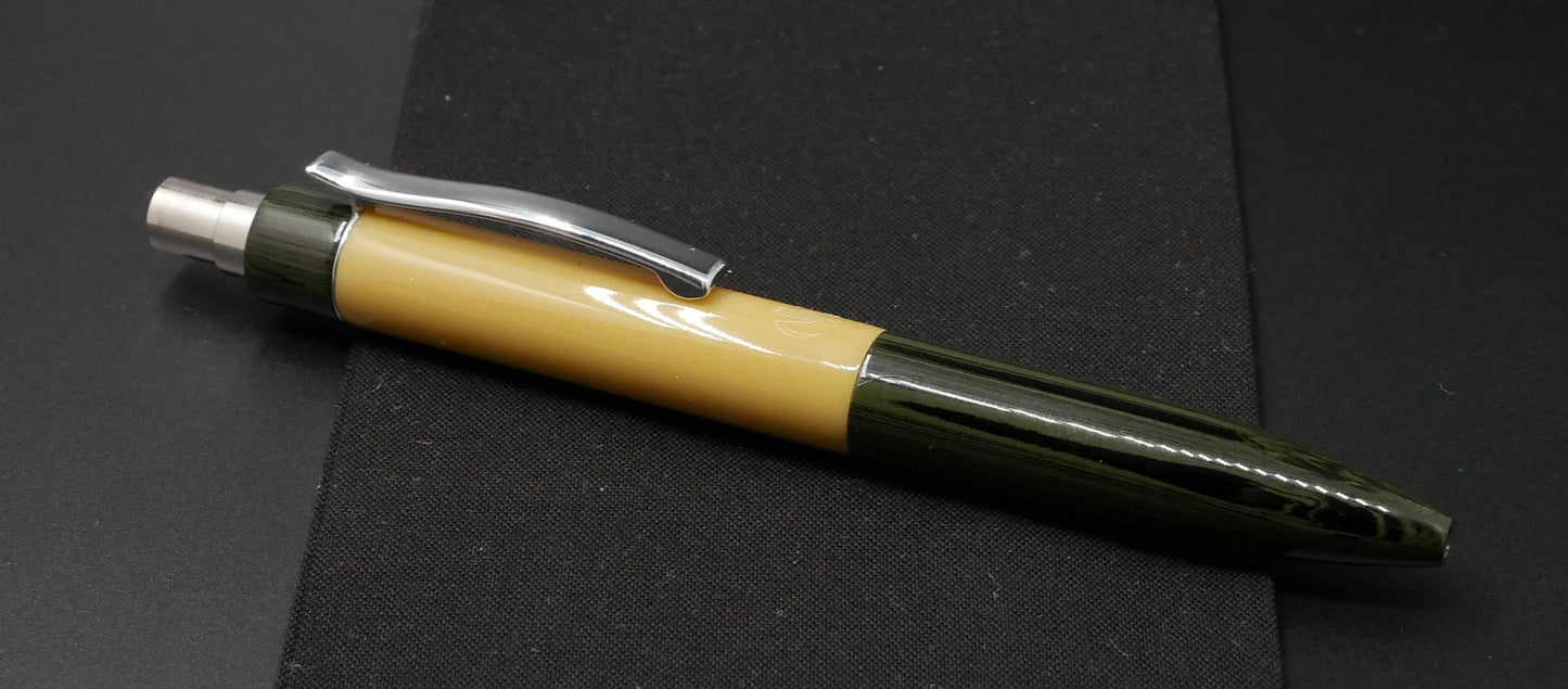 Preston Ballpoint - Green ripple ebonite and tan acrylic  -