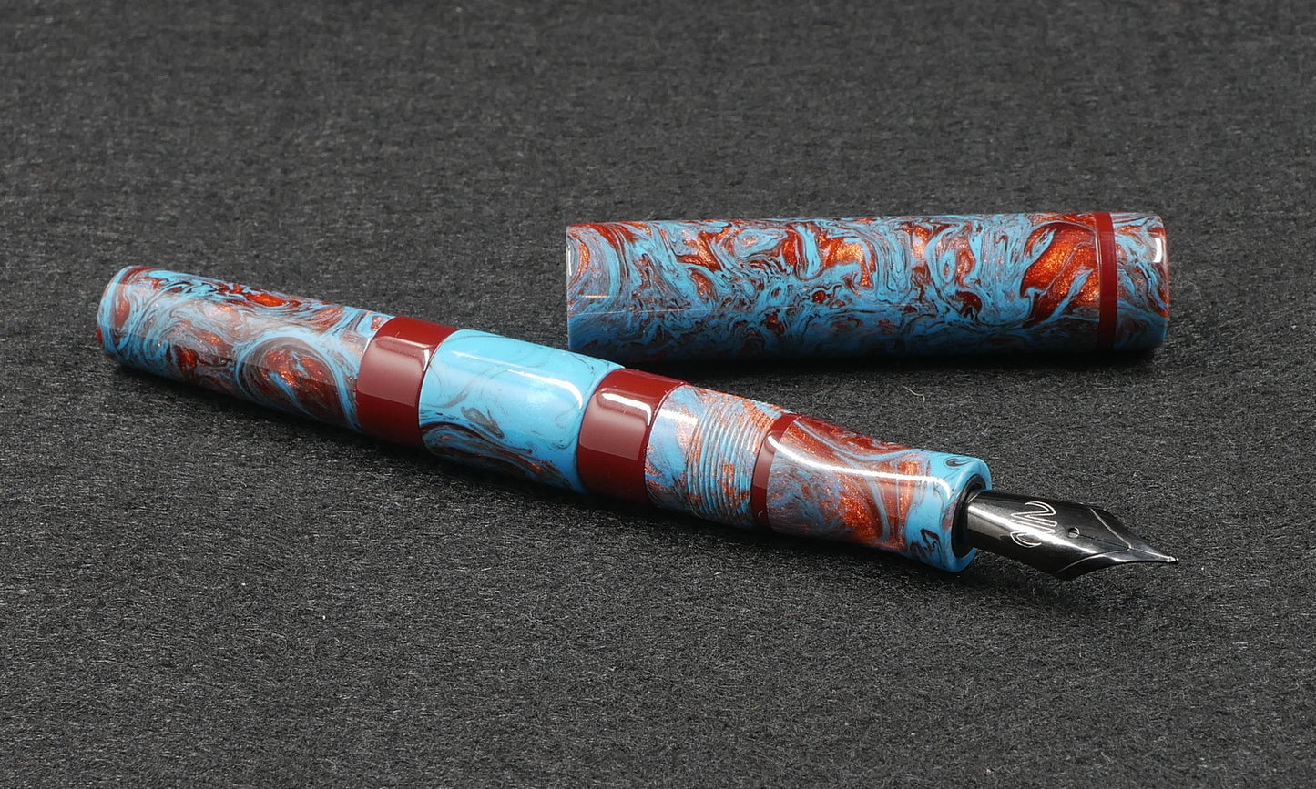 Thompson Orville - Medium - Blue and Red Swirl resin - optional clip -  #6 nib