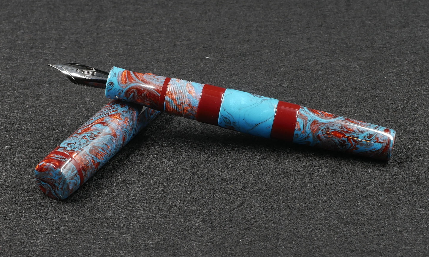 Thompson Orville - Medium - Blue and Red Swirl resin - optional clip -  #6 nib