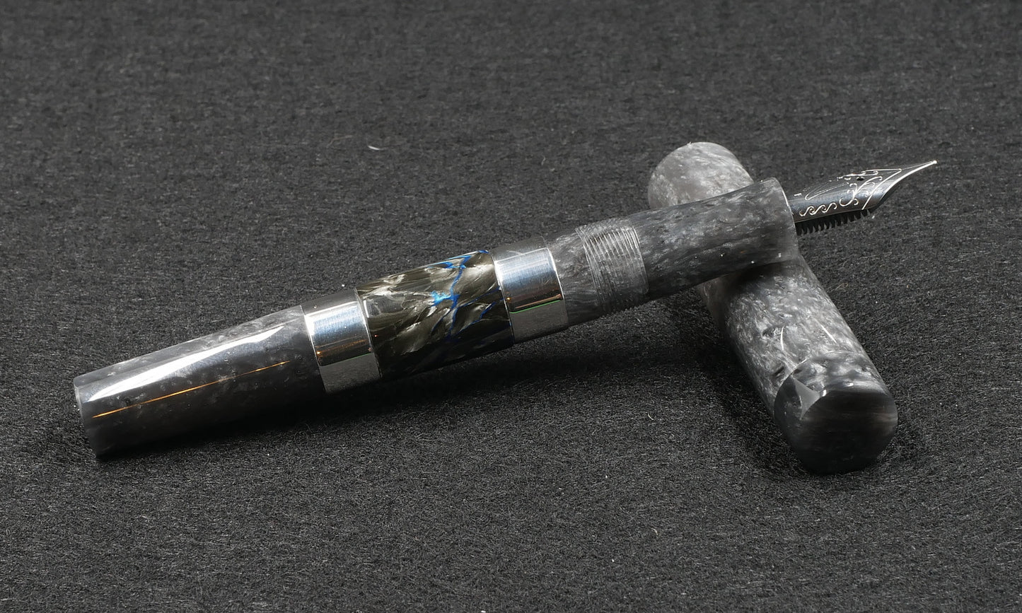 Thompson Orville - Medium - Granite acrylic, Tibaldi celluloid, Sterling silver - #6 nib